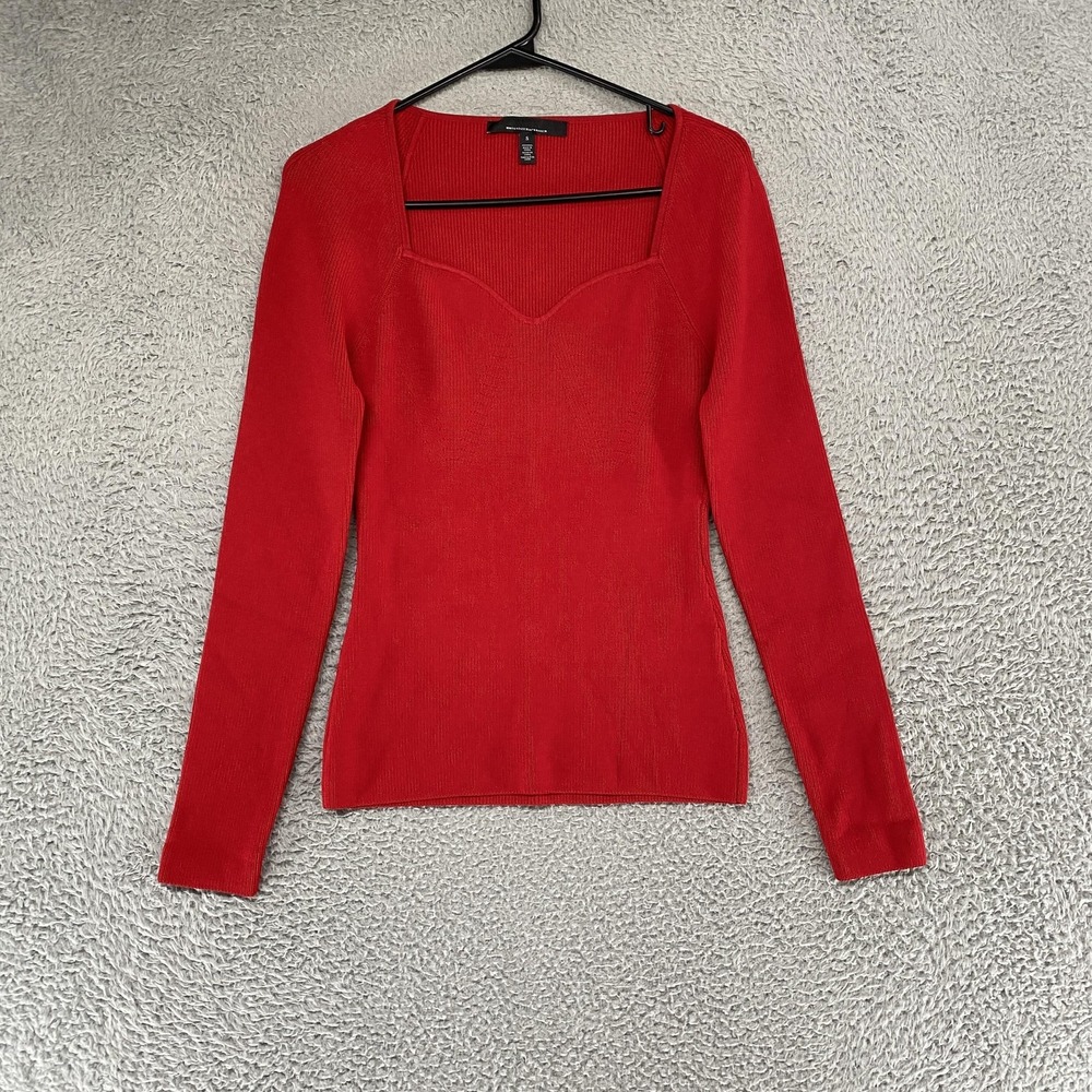 White House Black Market Sweater Womens Small Red Sweetheart Square Neck Knit